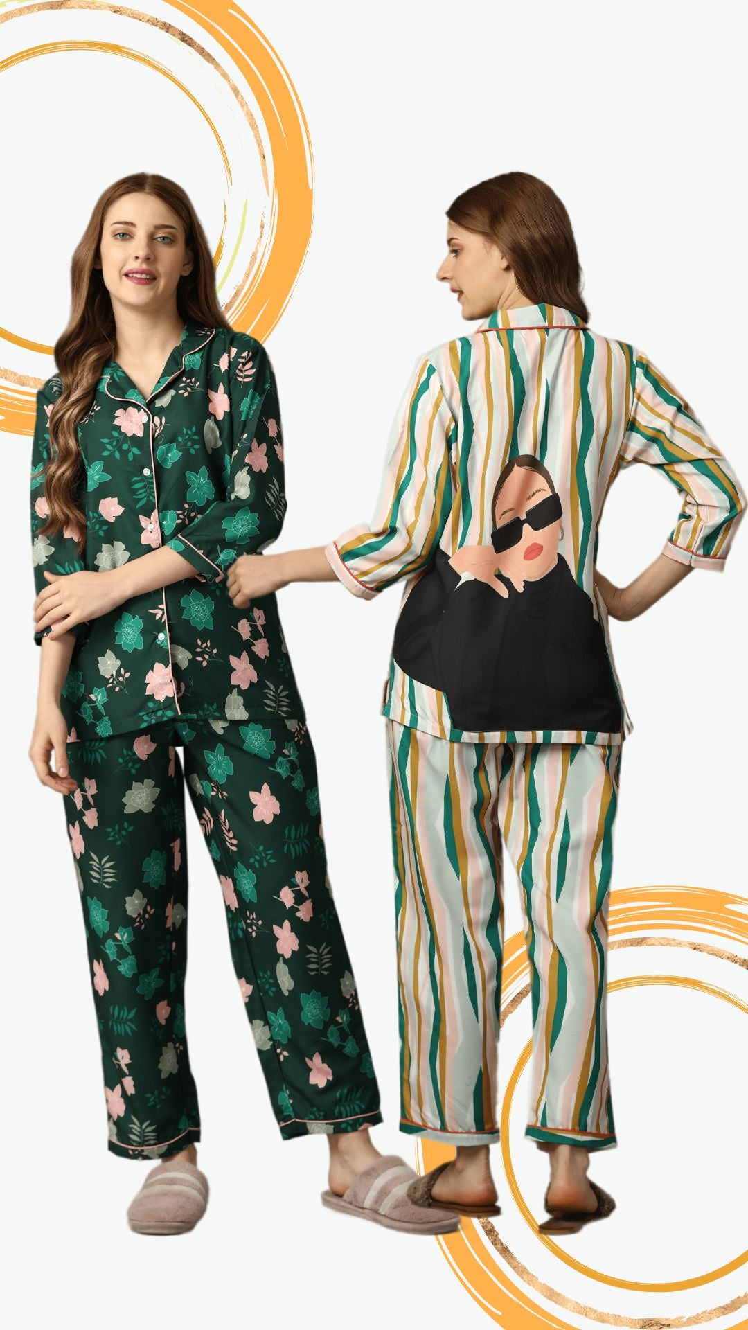 Combo- Boss Lady Stripes+ Florals On Green PJ Set